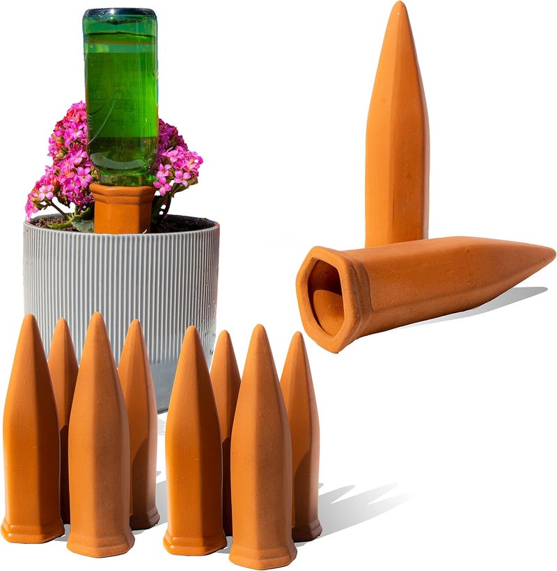 Reifier 10-Pack Natural Self Watering Spikes - Terracotta - Automatic Plant Waterer for Indoor & Outdoor - Image 1